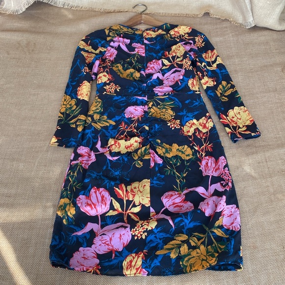 Whistles Silk Blend Long Sleeve Ruched Floral Dress - Picture 14 of 15